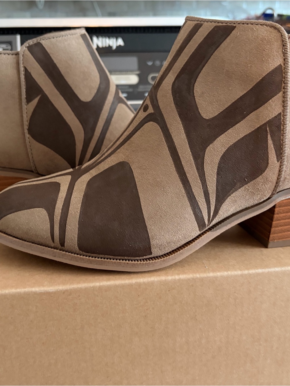 Suede Brown Patterned Ankle Boots